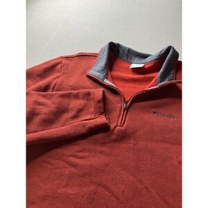 Columbia Outdoor High Neck 1/4 Zip Up Orange Knit Pullover Sweatshirt Men's XL